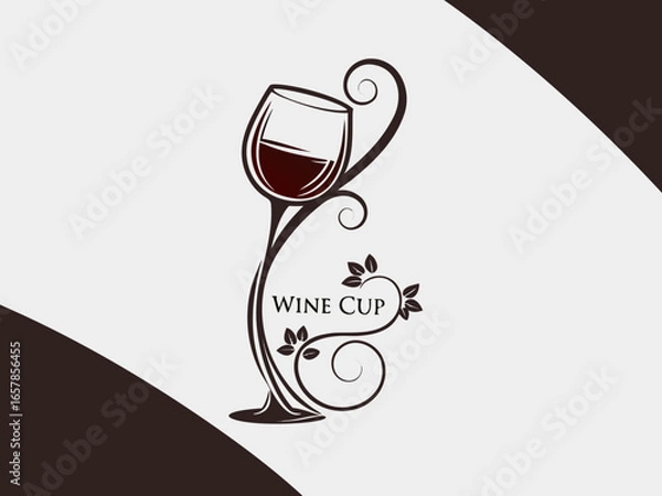 Fototapeta Elegant Black and White Wine Glass with Grapes and Vines , A stylized, black and white graphic of a wine glass surrounded by grape vines and swirls. 