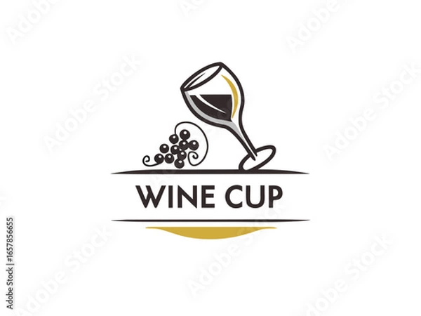 Fototapeta Elegant Black and White Wine Glass with Grapes and Vines , A stylized, black and white graphic of a wine glass surrounded by grape vines and swirls. 