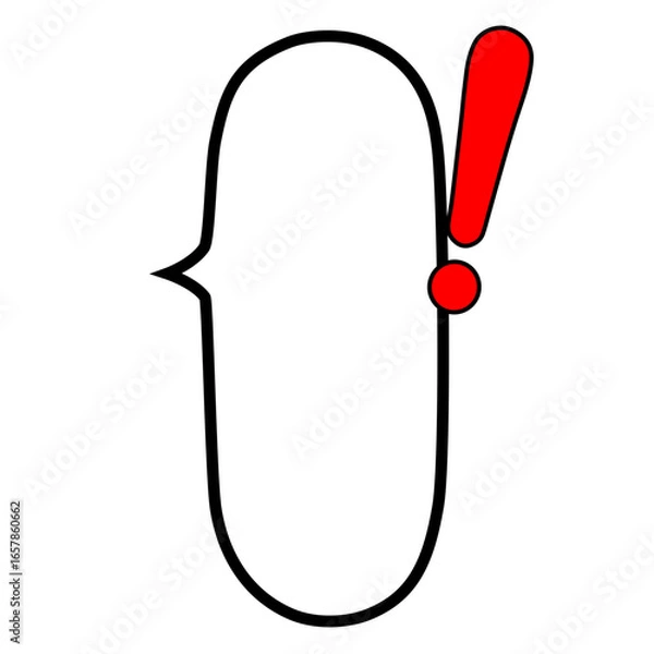 Fototapeta 赤いベタ塗りのビックリマーク付き縦長で楕円の吹き出し