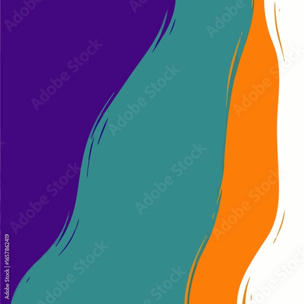 Fototapeta A dynamic and colorful abstract background showcasing organic, flowing brushstroke shapes in a modern palette of purple, teal, and bright orange.