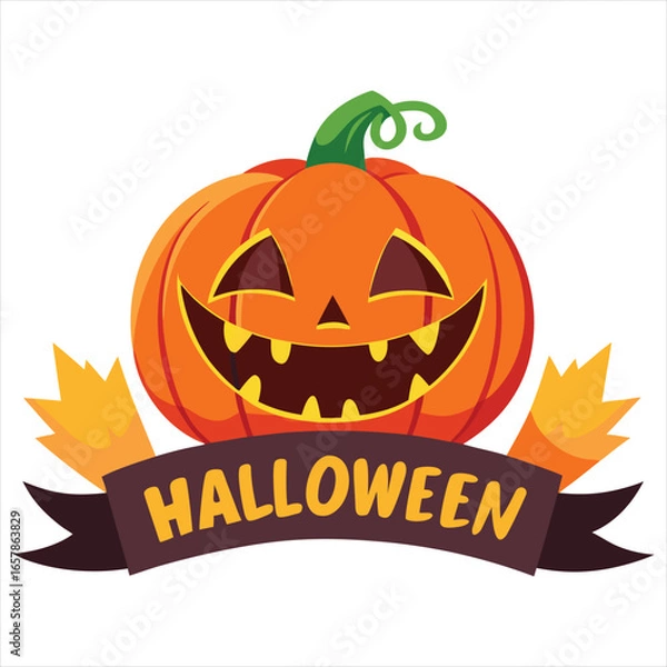 Obraz Happy Halloween. Happy Halloween text banner design template. Halloween pumpkin isolated on white background. Happy Halloween logo. Happy Halloween label. Happy Halloween sticker. Happy Halloween post