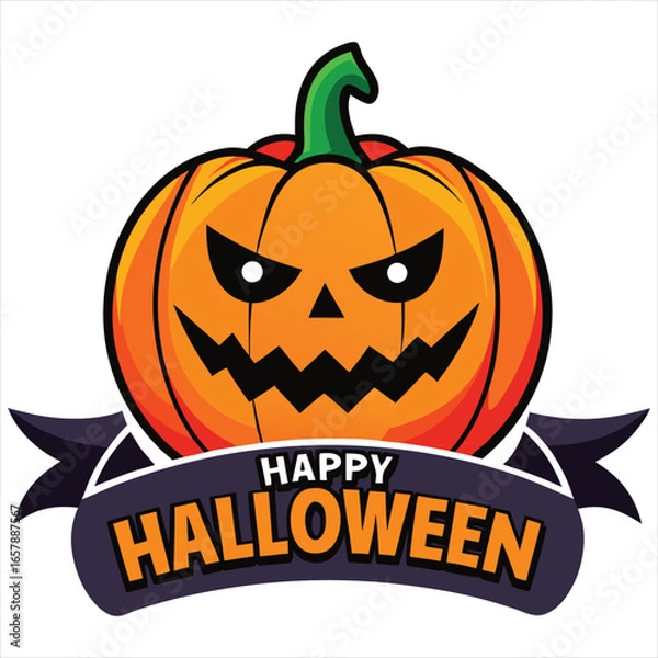 Obraz Happy Halloween. Happy Halloween text banner design template. Halloween pumpkin isolated on white background. Happy Halloween logo. Happy Halloween label. Happy Halloween sticker. Happy Halloween post
