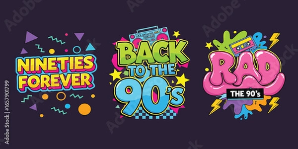 Fototapeta Nineties forever back to the 90s retro pop culture vibes funky design elements vector