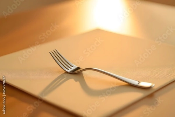 Fototapeta Elegant Silver Fork on Textured Surface with Warm Lighting