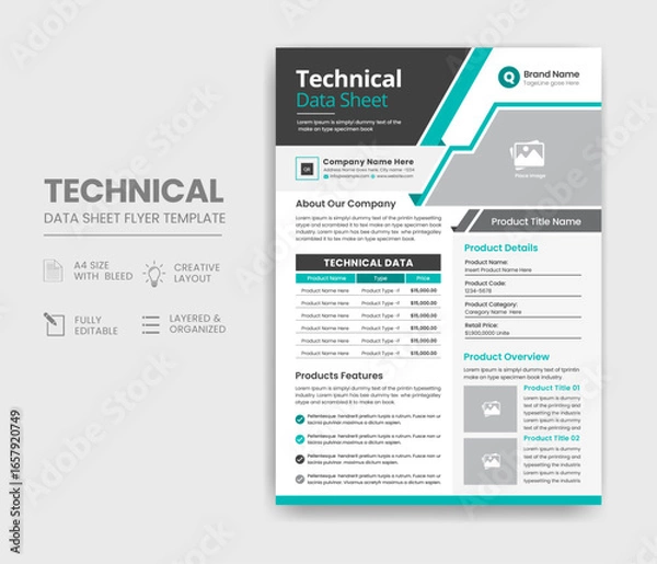 Obraz Technical Data Sheet Flyer Template Design