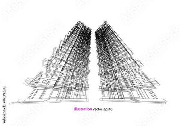 Obraz building structure architecture abstract drawing, 3d illustration vector