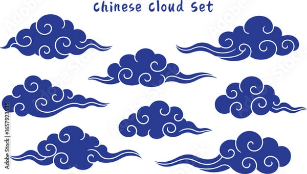Obraz traditional chinese cloud set calligraphy blue china asian traditional illustrations decorations element vector design for background and wallpaper 2
