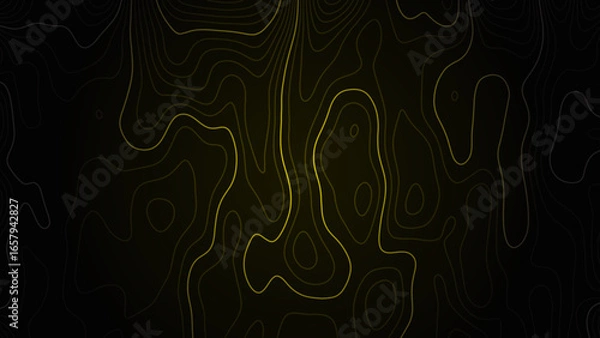Obraz Yellow Topographic Contour Lines on Dark Background