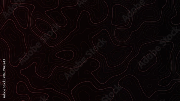 Obraz Dark Red Topographic Contour Lines on Black Background