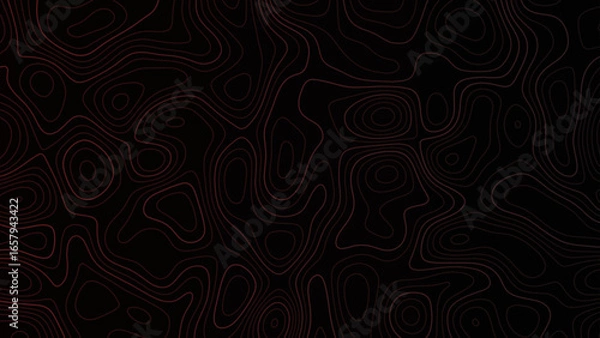 Obraz Red topographic lines on black background topographic map