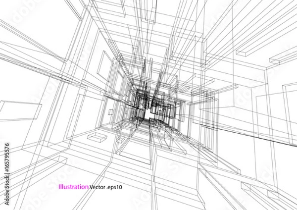 Fototapeta building structure architecture abstract drawing, 3d illustration vector