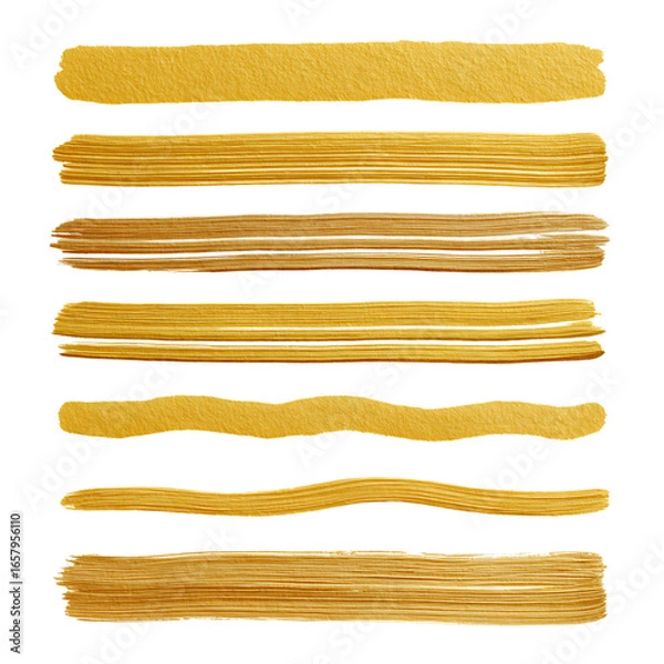Fototapeta Collection of golden brush strokes isolated on transparent background