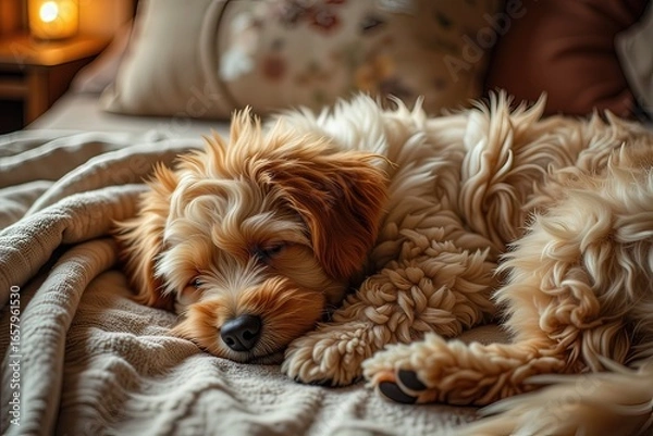 Fototapeta Ai dolce cucciolo di cane che dorme sul divano 03