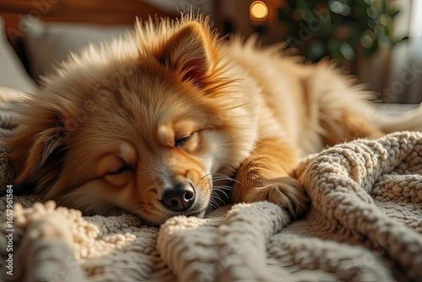 Fototapeta Ai dolce cucciolo di cane che dorme sul divano 01