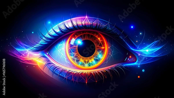 Fototapeta Abstract Wireframe Eye Iris Neon Scan