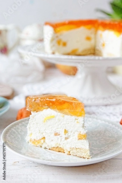 Fototapeta No bake peach cheesecake