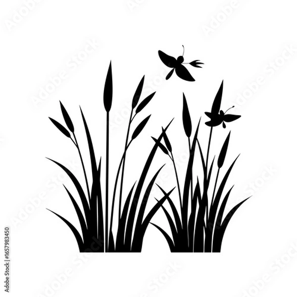 Obraz Cattails and dragonfly art