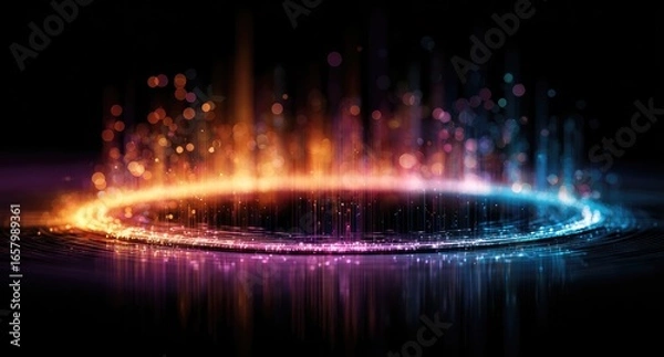 Fototapeta Abstract circular display with vibrant, glowing particles