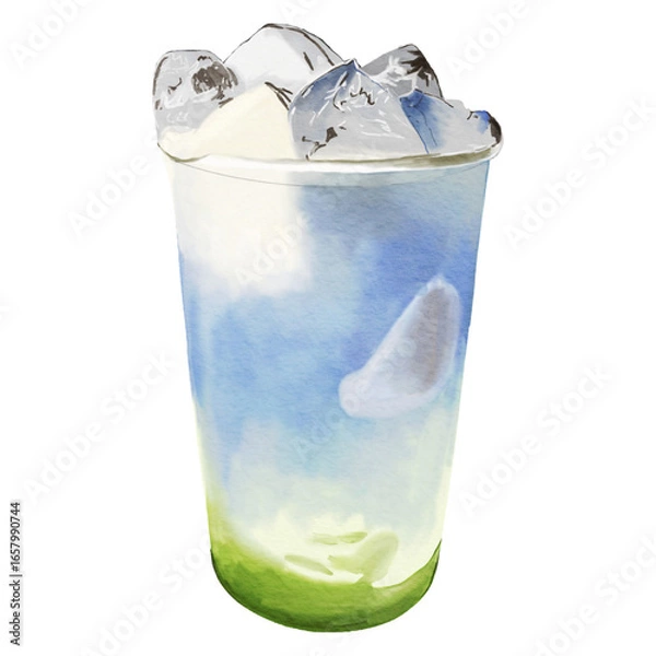 Obraz Green tea cloud latte drink dessert illustration vector