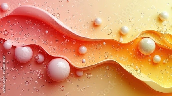Obraz Peach-Toned Abstract Background with Organic 3D Shapes and Spheres, Flat Lay Render for Design Concepts 
