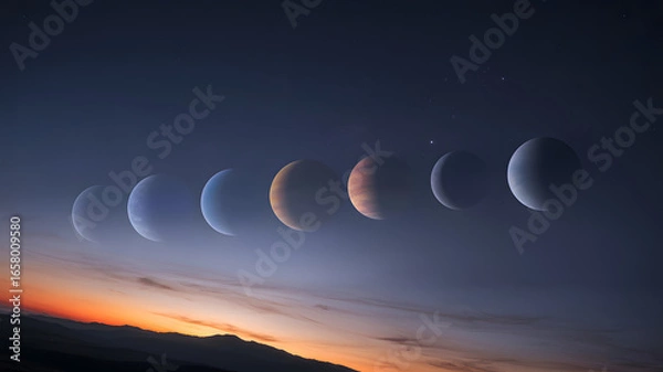 Fototapeta Sequence of a lunar eclipse showing the moon s phases during the event