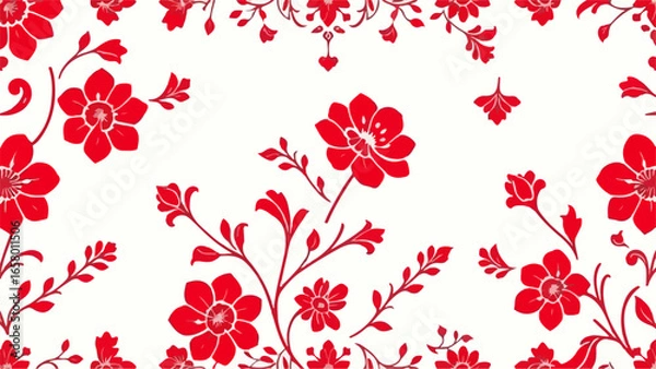 Fototapeta Seamless pattern with red flowers