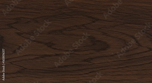 Fototapeta Close-up of dark brown wood grain exhibiting a swirling, knotty pattern with subtle variations in tone and texture, creating a rich, natural aesthetic