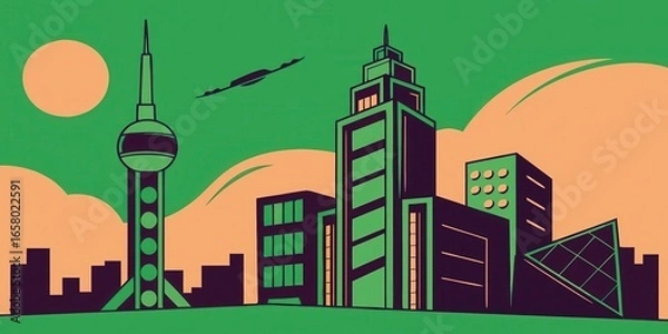 Obraz city skyline at sunset 