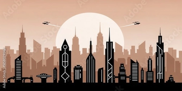 Obraz city skyline at sunset 