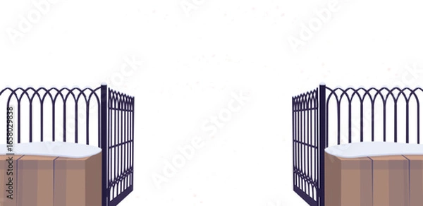 Fototapeta open gate in snow. Winter gate. Entrance to the park in winter