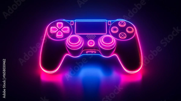 Obraz Neon video game icon control game vector illustration. light banner