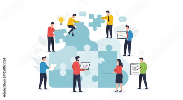 Fototapeta Teamwork and Collaboration People Assembling a Puzzle to Achieve Common Goals