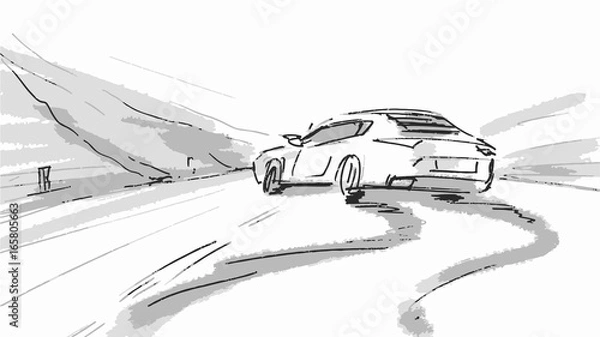 Obraz Car speeding Vector sketch illustration for advertise, insurance company, storyboard, projects