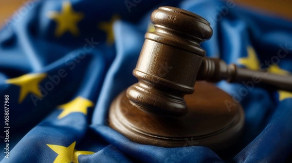 Fototapeta Detailed Gavel and European Union Flag Symbolizing Justice and Law. Ai Generated Images