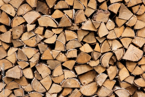 Fototapeta A pile of wood logs with a lot of different sizes