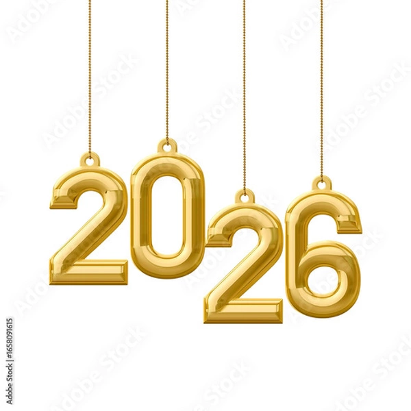 Fototapeta Happy new year 2026, 3d font on transparent background, png