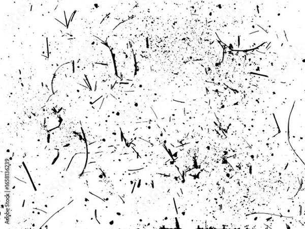 Fototapeta High-contrast black ink splatter texture on white background. Perfect for grunge design, overlays, abstract art, or edgy visual effects. Vector