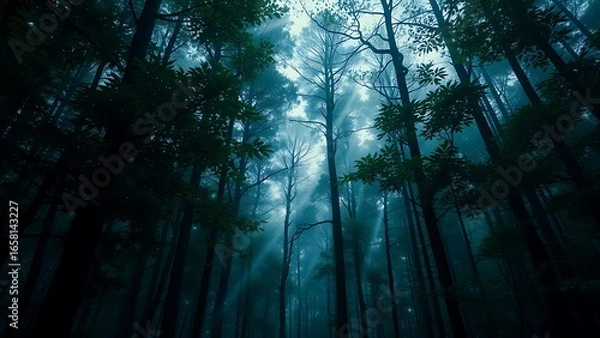 Fototapeta Misty Forest Canopy Atmospheric Woodland Scene For Fantasy Art Nature Backgrounds And Environmental Awareness Campaigns