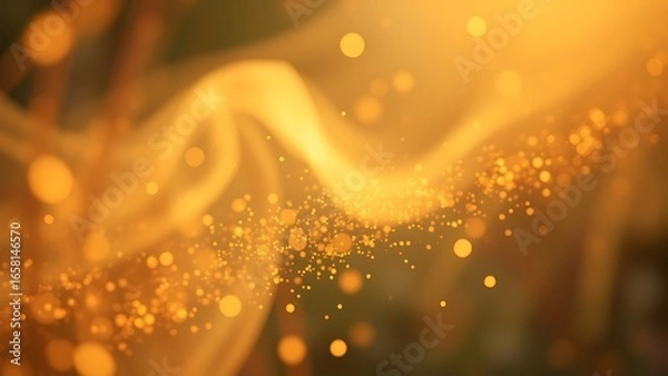 Fototapeta Golden Bokeh Light Streaks - Abstract Background for Festive Greetings, Elegant Presentations, and Inspirational Designs Featuring Soft Blurred Shapes and Sparkling Particle Effects