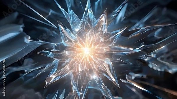 Fototapeta Digital Art - Abstract Crystal Starburst with Luminous Center - Modern Graphic Design Element for Backgrounds, Presentations, and Technological Illustrations