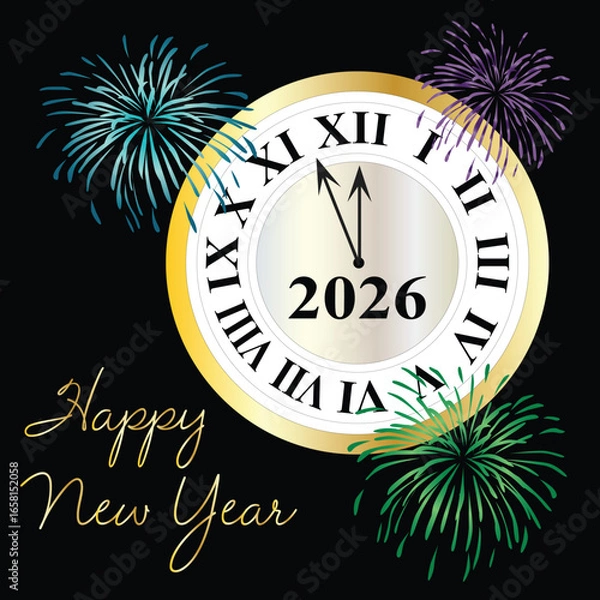 Fototapeta 2026 happy new year countdown clock with fireworks graphic
