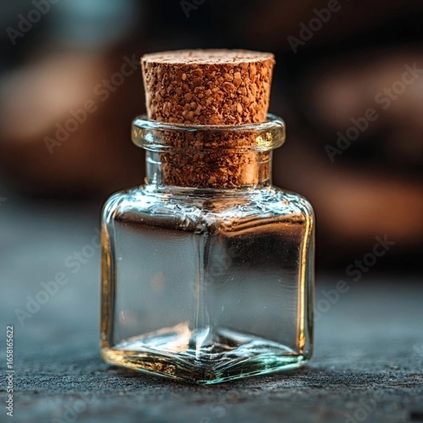 Fototapeta Macro image of glass bottle with cork