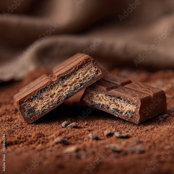 Fototapeta Macro shot of broken chocolate bar 4