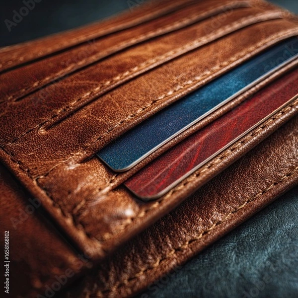 Fototapeta Macro shot of leather wallet 3