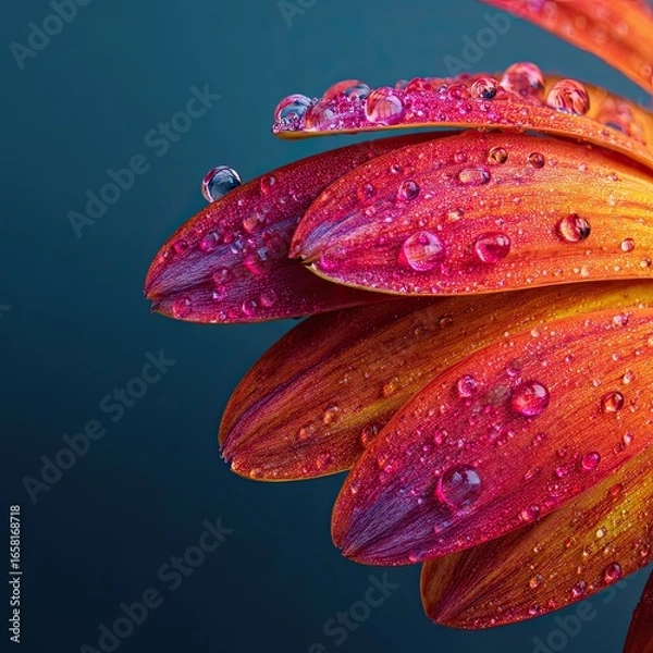 Fototapeta Macro shot of vibrant flower petal with dewdrop 2