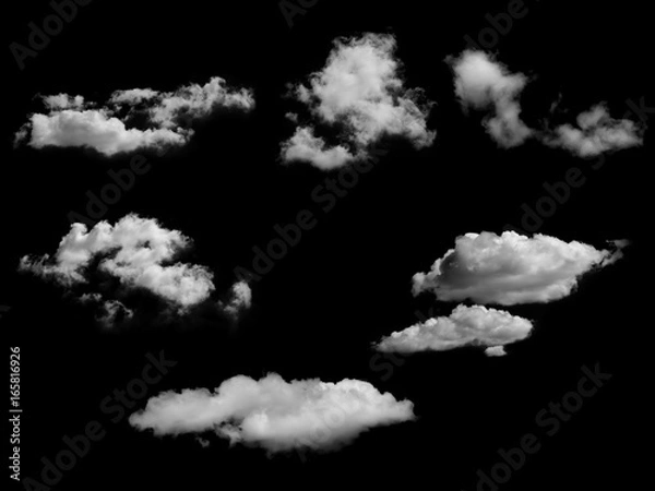 Fototapeta Set of isolated clouds on black background.