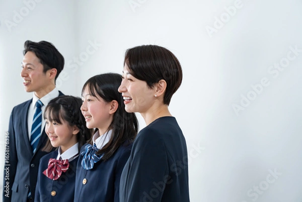 Fototapeta スーツを着た男女と制服を着た女の子二人