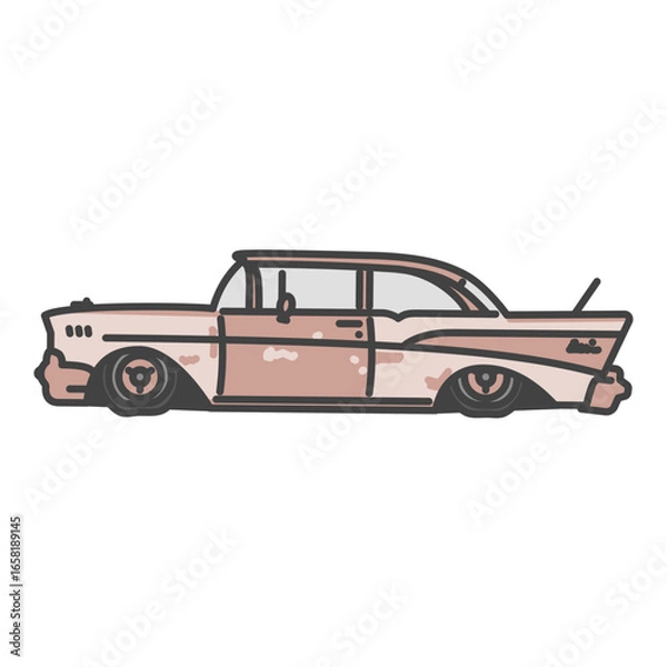 Obraz 50年代のアメリカ車・クラシックカーのイラスト　錆びて朽ちた古いアメ車