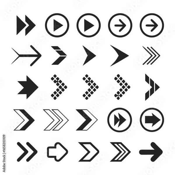 Fototapeta A vector icon set of various black arrows for web design
