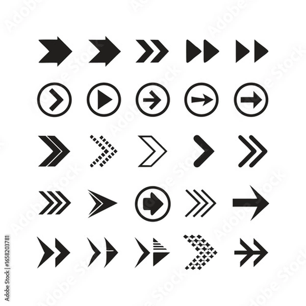 Fototapeta A vector icon set of various black arrows for web design

